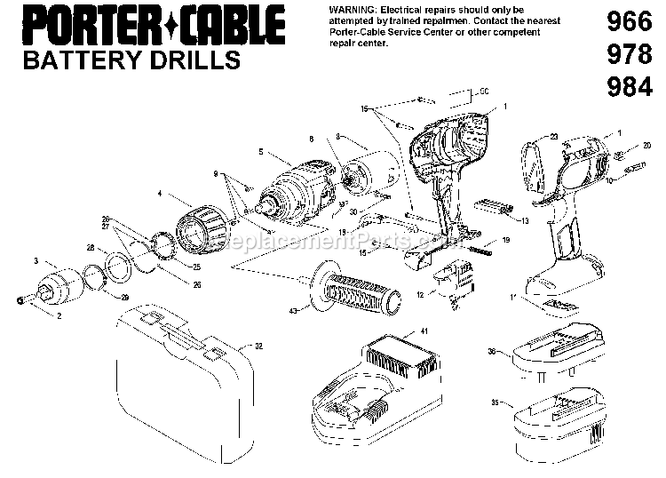 Porter Cable 978 (Type 1) Cordless Drill Power Tool Page A Diagram